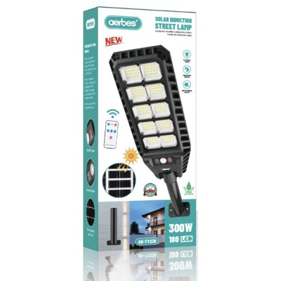 300W Αδιάβροχος Ηλιακός Προβολέας 10 COB 180 LED   - Φωτιστικό Δρόμου με Τηλεχειριστήριο, Ανιχνευτή Κίνησης, Φωτοκύτταρο & Φωτοβολταϊκό Πάνελ AB-TY239