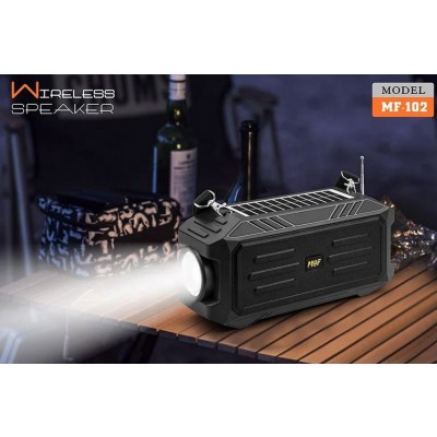 Ηλιακό Φορητό Ηχείο 3w Bluetooth με Ψηφιακό Ραδιόφωνο AM/FM/SW, με Ηλιακό Πάνελ και Φακό MF-102
