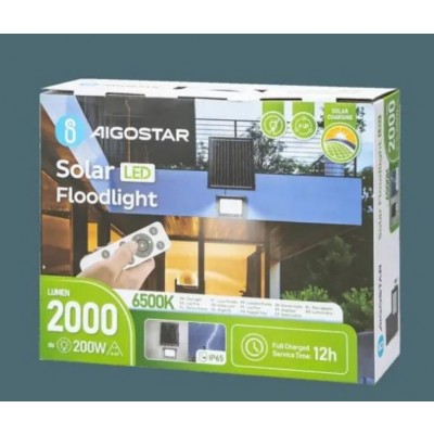 200W Αδιάβροχος Ηλιακός Προβολέας LED με Πάνελ & Τηλεχειριστήριο Aigostar