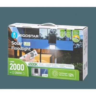 300W Αδιάβροχος Ηλιακός Προβολέας LED με Πάνελ & Τηλεχειριστήριο Aigostar