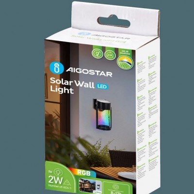 Επιτοίχιο LED Ηλιακό Φωτιστικό με RGB Φωτισμό & Προστασία IP44 Aigostar