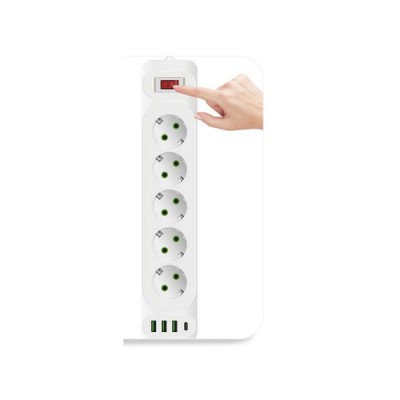 Πολύπριζο Ασφαλείας 5 Θέσεων με 3 Θύρες USB-A & 1 Θύρα  USB-C 4000W/16A