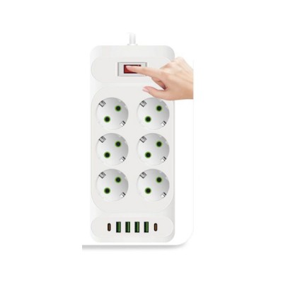 Πολύπριζο Ασφαλείας 6 Θέσεων με 4 Θύρες USB-A & 2 Θύρες  USB-C 4000W/16A