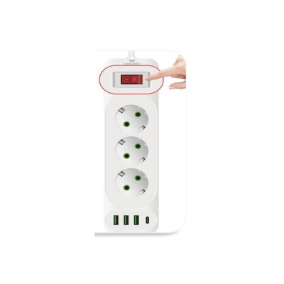 Πολύπριζο Ασφαλείας 3 Θέσεων με 3 Θύρες USB-A & 1 Θύρα  USB-C 4000W/16A