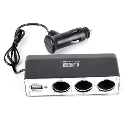 Splitter Αναπτήρα με Εξοδο USB και 3 Υποδοχές Αναπτήρα USB Socket