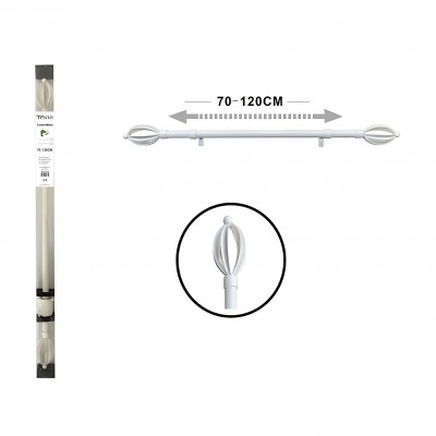 70-120cm Μεταλλικό Κουρτινόξυλο Πτυσσόμενο Λευκό Φ16-19mm