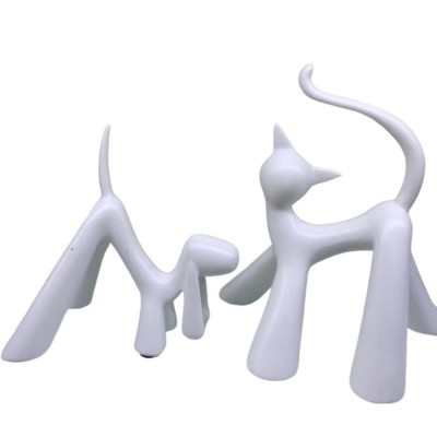 Γλυπτό Ρητίνης με Σχέδιο Γάτα & Σκύλο 17x12x20cm Λευκό 2τμχ