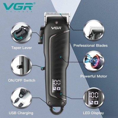 VGR V-683 Επαγγελματική Επαναφορτιζόμενη Κουρευτική Μηχανή με Οθόνη LED