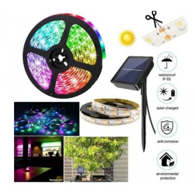 Αδιάβροχη Αυτόνομη RGB Ταινία LED 3528 SMD, με Ηλιακό Πάνελ & Τηλεχειριστήριο, RGB Ταινία Led  5 Μέτρων