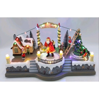 Χριστουγεννιάτικο Διακοσμητικό Φωτιζόμενο Χωριό με Άγιο Βασίλη 32.5x18.5x17cm