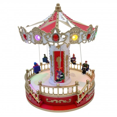 Χριστουγεννιάτικο Καρουζέλ με Κούνιες, Φωτισμό LED, Κίνηση & Μουσική 19x19x23cm