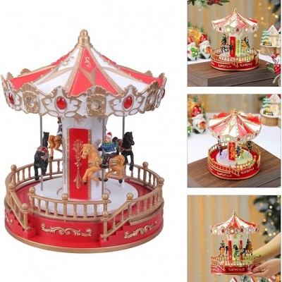 Χριστουγεννιάτικο Καρουζέλ με Αλογάκια, Φωτισμό LED, Κίνηση & Μουσική 19x19x23cm