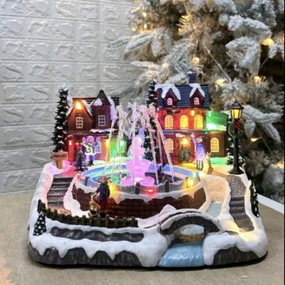 Χριστουγεννιάτικο Χωριό με Συντριβάνι, Φωτισμό LED & Μουσική 27x24x20cm