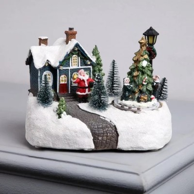 Χριστουγεννιάτικο Φωτιζόμενο Χιονισμένο Χωριό με Άγιο Βασίλη, Δέντρο με Κίνηση & Μουσική 19x13.5x15.5cm