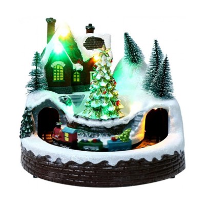 Χριστουγεννιάτικο Φωτιζόμενο Χιονισμένο Χωριό με Σιδηρόδρομο, Δέντρο & Μουσική 19x18x16cm