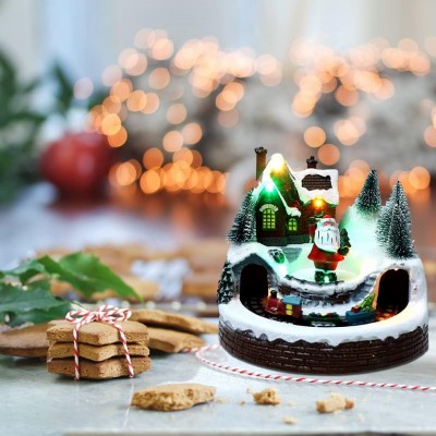 Χριστουγεννιάτικο Φωτιζόμενο Χιονισμένο Χωριό με Σιδηρόδρομο, Αγιο Βασίλη & Μουσική 19x18x16cm