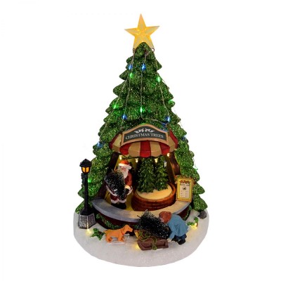 Χριστουγεννιάτικο Χωριό σε Σχήμα Δέντρου με LED Φωτισμό & Μουσική 25x36x8cm