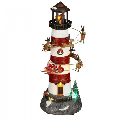 Χριστουγεννιάτικος Φάρος με Κινούμενους Ταράνδους, Φωτισμό Led & Μουσική 15.5x35x15.5 cm