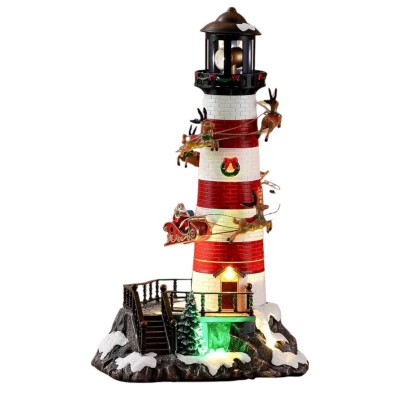 Χριστουγεννιάτικος Φάρος με Κινούμενους Ταράνδους, Φωτισμό Led & Μουσική 15.5x35x15.5 cm