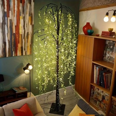 180cm Φωτιζόμενο Δέντρο Ιτιάς 560 LED με Θερμό Λευκό Φως & Πράσινα Φύλλα
