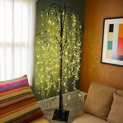 180cm Φωτιζόμενο Δέντρο Ιτιάς 560 LED με Θερμό Λευκό Φως & Πράσινα Φύλλα