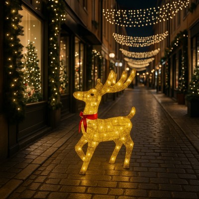 Διακοσμητική Χριστουγεννιάτικη Φιγούρα Τάρανδος Led με Κόκκινη Κορδέλα & Μεταλλικό Σκελετό