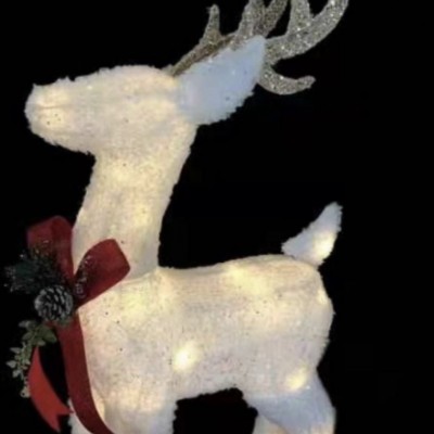 Διακοσμητική Χριστουγεννιάτικη Φιγούρα Λευκός Τάρανδος Led με Κόκκινη Κορδέλα & Μεταλλικό Σκελετό