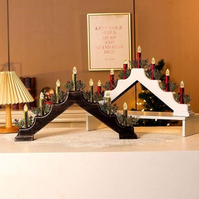 Παραδοσιακό και Γιορτινό Φωτιστικό Χριστουγεννιάτικo Διακοσμητικό Κηροπήγιο με 7 Κεριά LED 50x7x31cm