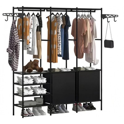 Μεταλλική Κρεμάστρα - Βεστιάριο Μαύρη με & Παπουτσοθήκη Δαπέδου Γκαρνταρόμπα 160x33x173cm