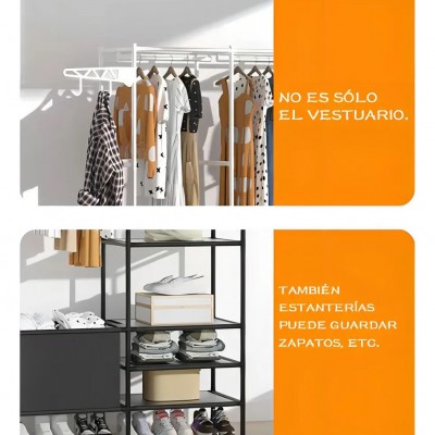 Μεταλλική Κρεμάστρα - Βεστιάριο Μαύρη με & Παπουτσοθήκη Δαπέδου Γκαρνταρόμπα 160x33x173cm