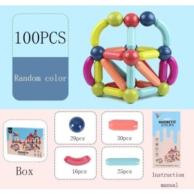 Σετ 100pcs Μαγνητικοί Ράβδοι & Μπίλιες Κατασκευών - Magnetic Wand Game
