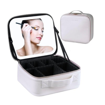 Βαλιτσάκι Μακιγιάζ από Συνθετικό Δέρμα με Επαναφορτιζόμενο LED Καθρέφτη 1200mAh 27x24x10cm