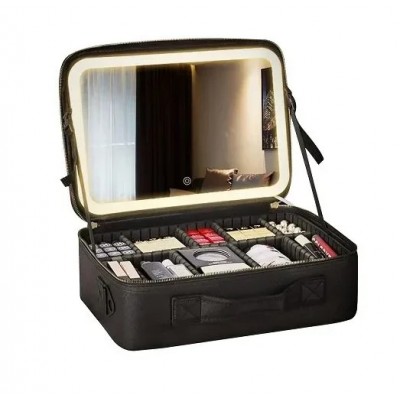 Βαλιτσάκι Μακιγιάζ από Συνθετικό Δέρμα με Επαναφορτιζόμενο LED Καθρέφτη 1200mAh 27x24x10cm