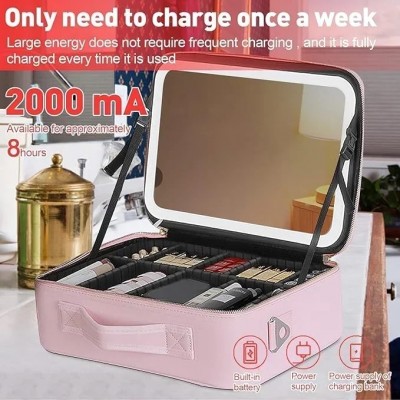 Βαλιτσάκι Μακιγιάζ από Συνθετικό Δέρμα με Επαναφορτιζόμενο LED Καθρέφτη 1200mAh 27x24x10cm