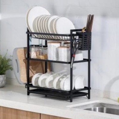 43.5x24x50cm Τριώροφη Μεταλλική Πιατοθήκη Αποστράγγισης Μαύρη