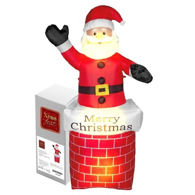 210εκ Φουσκωτός Άγιος Βασίλης που Βγαίνει από την Καμινάδα με Φως Ηλεκτρικός IP44