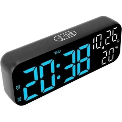 Ψηφιακό Επιτραπέζιο Ρολόι LED 17.5×6.8 cm Διπλής Οθόνης με Θερμόμετρο, Φωνητικό Έλεγχο & Ρυθμιζόμενη Φωτεινότητα