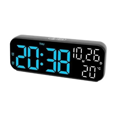 Ψηφιακό Επιτραπέζιο Ρολόι LED 17.5×6.8 cm Διπλής Οθόνης με Θερμόμετρο, Φωνητικό Έλεγχο & Ρυθμιζόμενη Φωτεινότητα
