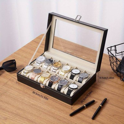 Θήκη με Διάφανο Καπάκι για 12 Ρολόγια Μαύρο OLYMP-2