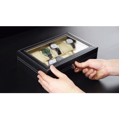 Θήκη με Διάφανο Καπάκι για 12 Ρολόγια Μαύρο OLYMP-2