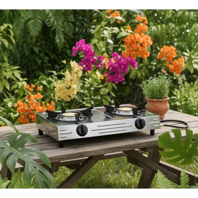 Διπλή Επιτραπέζια Εστία Υγραερίου Sokany SK-07022 Μεταλλική Ασημί 54.3x7x32cm