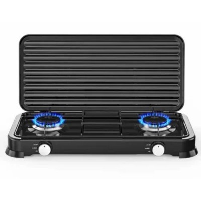 Διπλή Επιτραπέζια Εστία Υγραερίου 2×2.2KW με Καπάκι Hoomei HM-568-2T Μαύρη