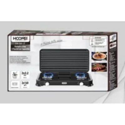 Διπλή Επιτραπέζια Εστία Υγραερίου 2×2.2KW με Καπάκι Hoomei HM-568-2T Μαύρη
