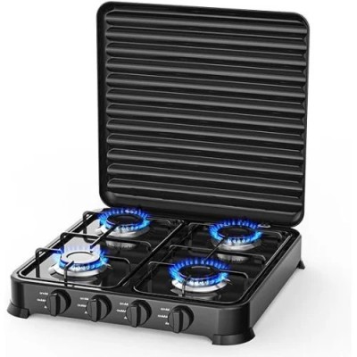 Τετραπλή Επιτραπέζια Τετραπλή Εστία Υγραερίου 4×2.2KW με Καπάκι Hoomei HM-568-4T Μαύρη