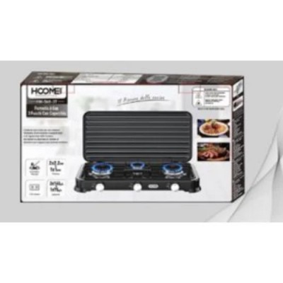 Τριπλή Επιτραπέζια Εστία Υγραερίου 2×2.2KW Και 1KW Με Καπάκι Hoomei HM-568-3T Μαύρη