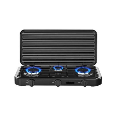 Τριπλή Επιτραπέζια Εστία Υγραερίου 2×2.2KW Και 1KW Με Καπάκι Hoomei HM-568-3T Μαύρη