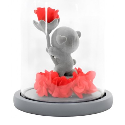 Ρομαντικό Δώρο Γυάλινος Θόλος με Αρκουδάκι & Λουλούδια