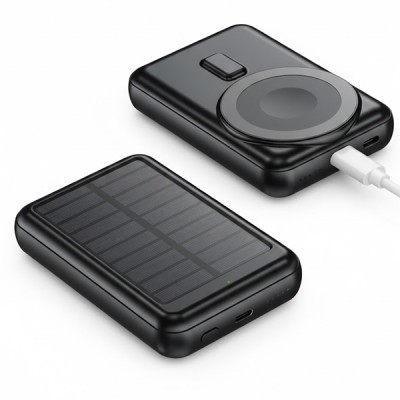 Ηλιακό Μαγνητικό Magsafe Power Bank Ασύρματης Φόρτισης 15w Υψηλής Απόδοσης 10000mAh TR-982