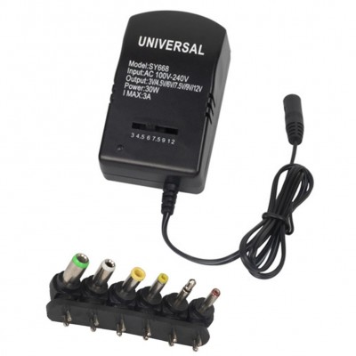 TW668 Universal Φορτιστής - Charger -Τροφοδοτικό με Ρυθμιζόμενη Τάση 3V-12V 3.1A 30W & 6 Διαφορετικά Βύσματα