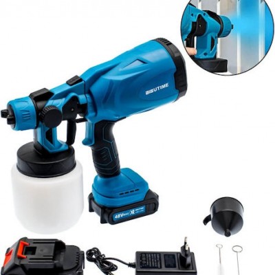 Bisutime BS-468 Επαναφορτιζόμενο Πιστόλι Ψεκασμού Βαφής 48V με Δοχείο 800ml  με 2 Μπαταρίες 5.0Ah